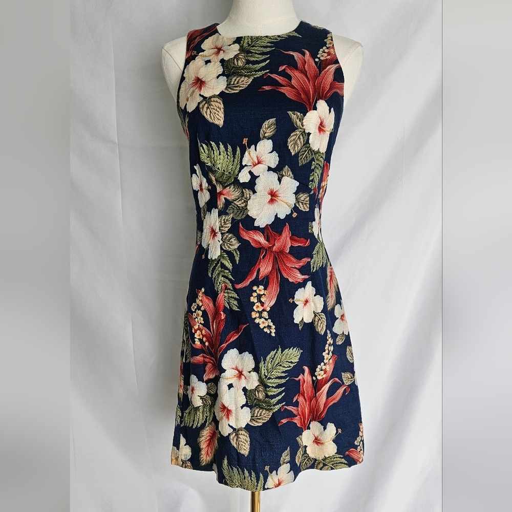 Hilo Hattie Hibiscus Mini Dress - Navy Red And Cream